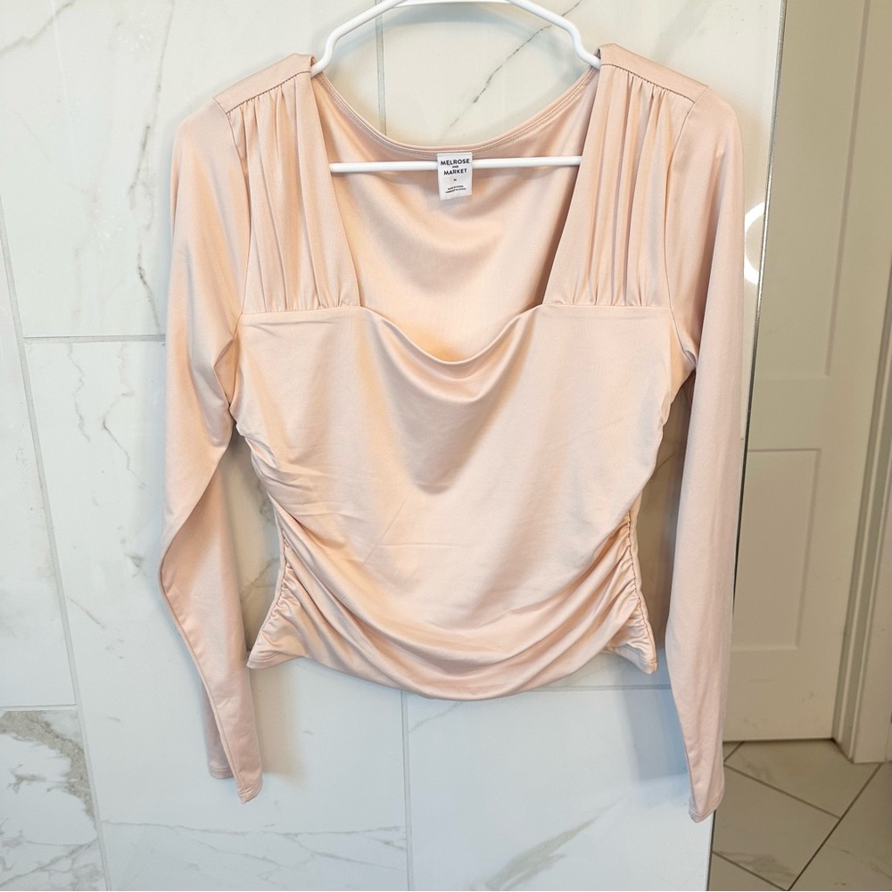 Melrose and Market Blush Pink Draped Long-Sleeve Top